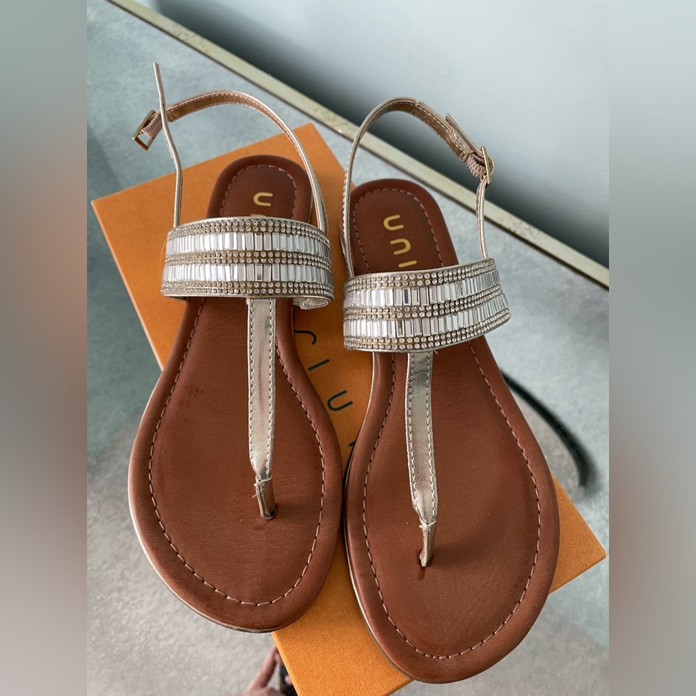 Unisa Silver Embellished Sandals, size 7; gently used—only worn once